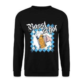 Basst scho Bier Bayern Saufen Dialekt - Unisex Pullover - Schwarz - Vorne - Alina (178cm) & Michal (187cm)