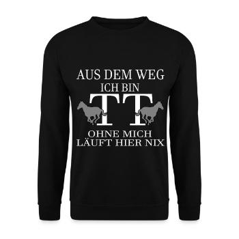 Tuniertrottel ich mach hier alles - Pferd Rappe - Unisex Pullover - Schwarz - Vorne - Alina (178cm) & Michal (187cm)