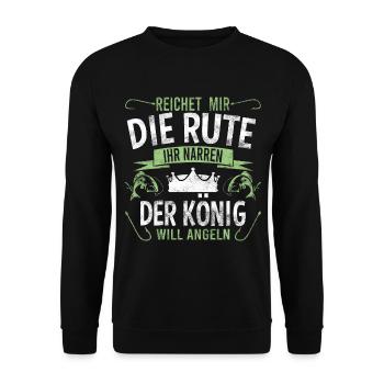 Reichet mir die Rute der König will angeln - Unisex Pullover - Schwarz - Vorne - Alina (178cm) & Michal (187cm)