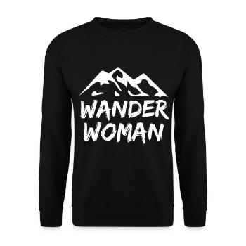 Wander Woman Berg Hiking Spruch - Unisex Pullover - Schwarz - Vorne - Alina (178cm) & Michal (187cm)