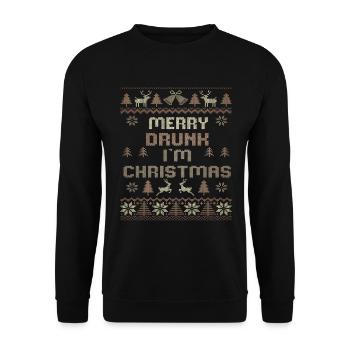 Merry Drunk Ugly Christmas Sweater Drink - Unisex Sweatshirt - black - Front - Alina (178cm) & Michal (187cm)