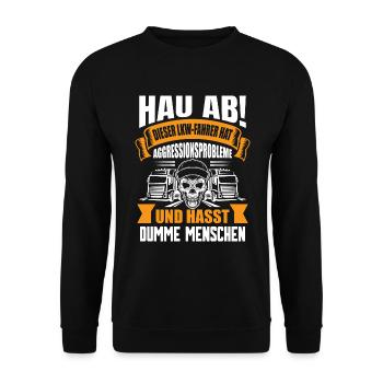 Trucker LKW Fahrer Fernfahrer Brummi Geschenk - Unisex Pullover - Schwarz - Vorne - Alina (178cm) & Michal (187cm)