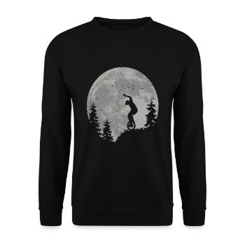 Einrad Geschenk Mond Einradfahrer Einradfahren - Unisex Pullover - Schwarz - Vorne - Alina (178cm) & Michal (187cm)