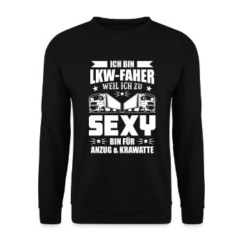 Trucker LKW Fahrer Fernfahrer Brummi Geschenk - Unisex Pullover - Schwarz - Vorne - Alina (178cm) & Michal (187cm)