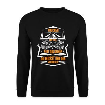Trucker LKW Fahrer Fernfahrer Brummi Geschenk - Unisex Pullover - Schwarz - Vorne - Alina (178cm) & Michal (187cm)