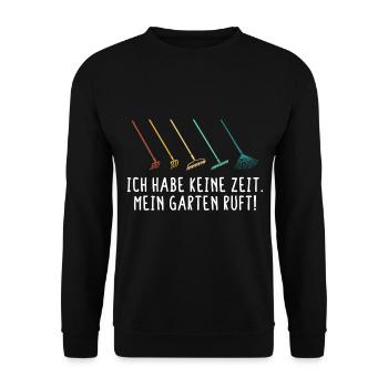 Mein Garten ruft - Hobbygärtner Gartenarbeit - Unisex Pullover - Schwarz - Vorne - Alina (178cm) & Michal (187cm)