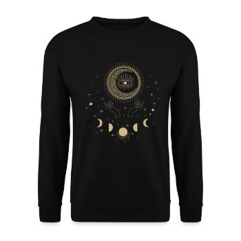 Universe Spiritual Tattoo Moon Hands Stars Boho - Unisex Sweatshirt - black - Front - Alina (178cm) & Michal (187cm)