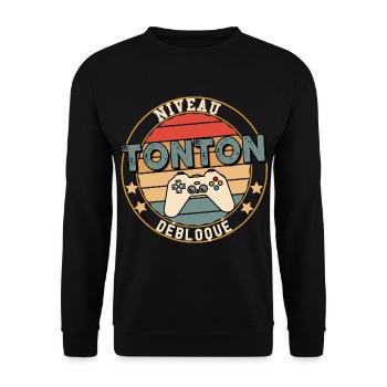 Niveau tonton débloqué, naissance neveu - Sweat-shirt Unisexe - noir - Devant - Alina (178cm) & Michal (187cm)