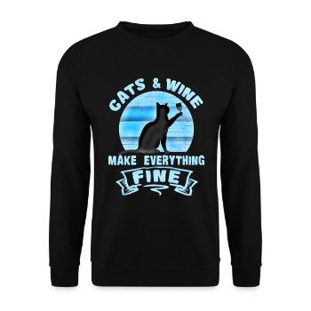 Katze Katzen Wein Rotwein Spruch alkohol - Unisex Pullover - Schwarz - Vorne - Alina (178cm) & Michal (187cm)