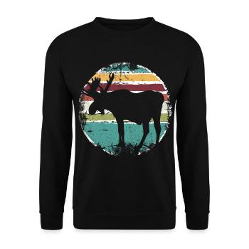 Retro Elch Vintage Elch - Unisex Pullover - Schwarz - Vorne - Alina (178cm) & Michal (187cm)