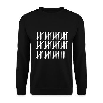 58 Geburtstag Strichliste - 58 Jahre alt - Unisex Pullover - Schwarz - Vorne - Alina (178cm) & Michal (187cm)