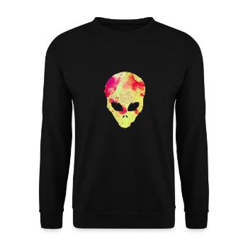 Alien Gesicht UFO Weltall Space außerirdischer - Unisex Pullover - Schwarz - Vorne - Alina (178cm) & Michal (187cm)