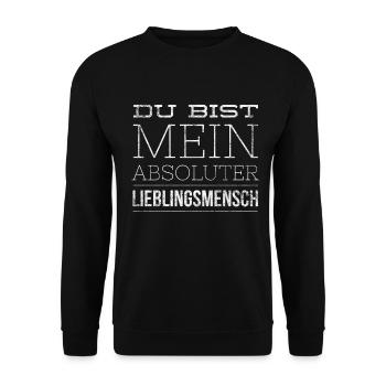 Du bist mein absoluter Lieblingsmensch Spruch - Unisex Pullover - Schwarz - Vorne - Alina (178cm) & Michal (187cm)