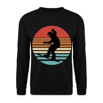 Snowboard Retro Design – Sonnenkreis Silhouette - Unisex Pullover - Schwarz - Vorne - Alina (178cm) & Michal (187cm)