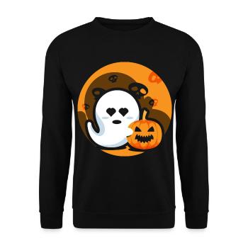 Gespenst Kürbis Freundschaft Halloween Spooky - Unisex Pullover - Schwarz - Vorne - Alina (178cm) & Michal (187cm)