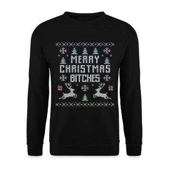 Ugly Christmas Sweater Weihnachten - Unisex Pullover - Schwarz - Vorne - Alina (178cm) & Michal (187cm)