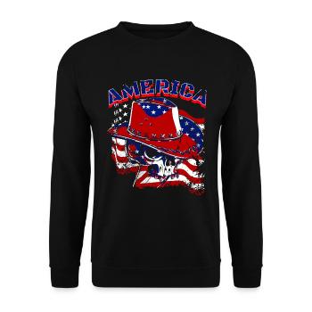 Un beau crâne de cow-boy avec un design de drapeau américain - Sweat-shirt Unisexe - noir - Devant - Alina (178cm) & Michal (187cm)