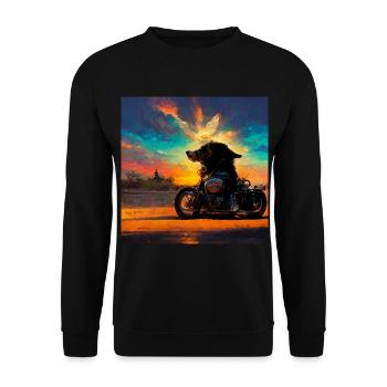 Hund fährt Motorrad Hündin Schädel Totenkopf Skull - Unisex Pullover - Schwarz - Vorne - Alina (178cm) & Michal (187cm)