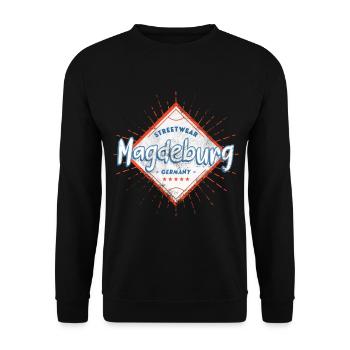 Magdeburg Deutschland Stadt Skyline Heimat Liebe - Unisex Pullover - Schwarz - Vorne - Alina (178cm) & Michal (187cm)