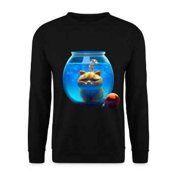 Weihnachtskatze in einem Fischglas - Unisex Pullover - Schwarz - Vorne - Alina (178cm) & Michal (187cm)