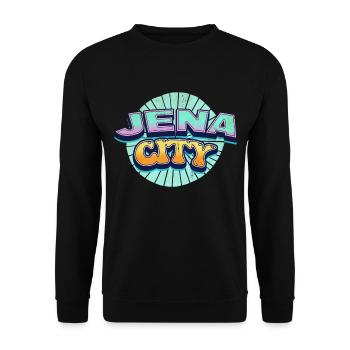 Jena Deutschland Stadt Schrift Pop Art Comic - Unisex Pullover - Schwarz - Vorne - Alina (178cm) & Michal (187cm)