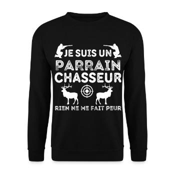 Parrain chasseur humour chasse cadeau - Sweat-shirt Unisexe - noir - Devant - Alina (178cm) & Michal (187cm)