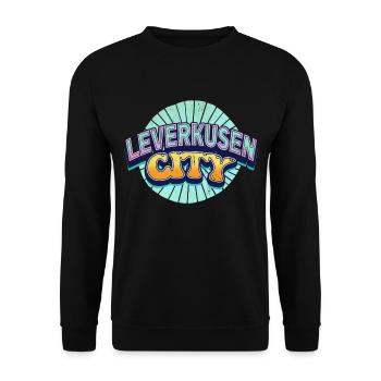 Leverkusen Deutschland Stadt Schrift Pop Art Comic - Unisex Pullover - Schwarz - Vorne - Alina (178cm) & Michal (187cm)