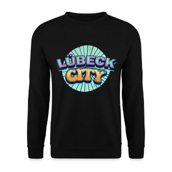 Lübeck Deutschland Stadt Schrift Pop Art Comic - Unisex Pullover - Schwarz - Vorne - Alina (178cm) & Michal (187cm)