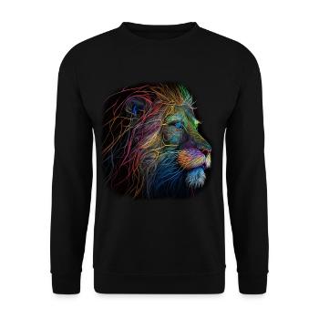 Lion Big Cat Animals Gift Art Animal Motif - Unisex Sweatshirt - black - Front - Alina (178cm) & Michal (187cm)