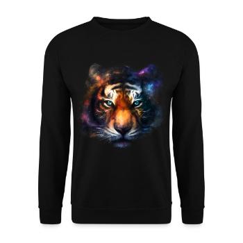 Tiger Space Tiere Geschenk Kunst Tiermotiv - Unisex Pullover - Schwarz - Vorne - Alina (178cm) & Michal (187cm)