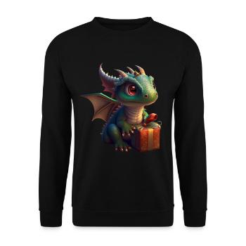 Babydrache mit Geschenk - Unisex Pullover - Schwarz - Vorne - Alina (178cm) & Michal (187cm)