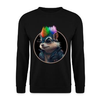 Punk Eichhörnchen mit Regenbogen Irokese Frisur - Unisex Pullover - Schwarz - Vorne - Alina (178cm) & Michal (187cm)