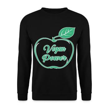 Vegan Power Design with the green apple logo - Unisex Sweatshirt - black - Front - Alina (178cm) & Michal (187cm)
