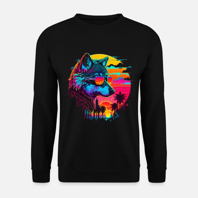 Wolf Retro Illustration Synthwave Art - Unisex Pullover - Schwarz