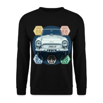 Vignettes automobiles années 70 - Sweat-shirt Unisexe - noir - Devant - Alina (178cm) & Michal (187cm)