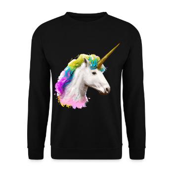 Farbenfrohes Einhorn - Unisex Pullover - Schwarz - Vorne - Alina (178cm) & Michal (187cm)