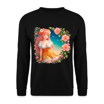 Anime Manga Kpop Girl in Garden - Unisex Sweatshirt - black - Front - Alina (178cm) & Michal (187cm)