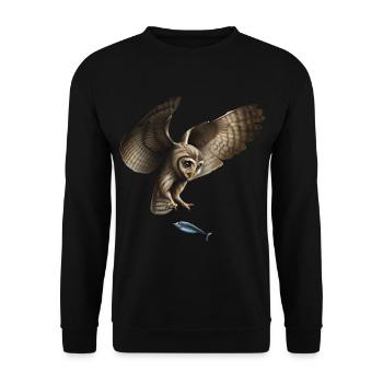 The fish-catching owl - Unisex Sweatshirt - black - Front - Alina (178cm) & Michal (187cm)