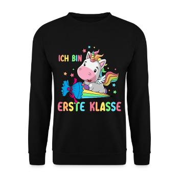 Einhorn Einschulung Schulkind Schule Zuckertüte - Unisex Pullover - Schwarz - Vorne - Alina (178cm) & Michal (187cm)