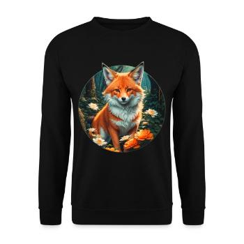 Fuchs im Blütenrausch Wald - Unisex Pullover - Schwarz - Vorne - Alina (178cm) & Michal (187cm)