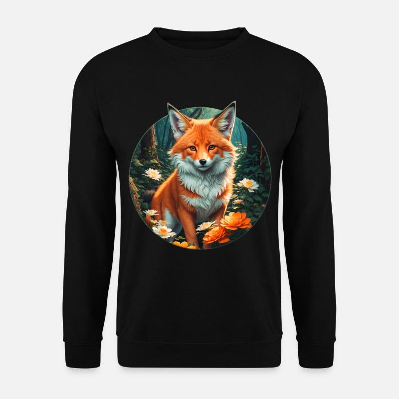 Fuchs im Blütenrausch Wald - Unisex Pullover - Schwarz