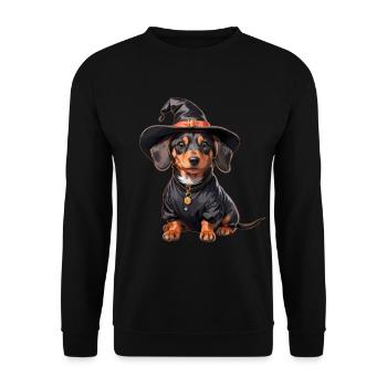 Sorcière teckel avec chapeau de sorcière Halloween Teckel - Sweat-shirt Unisexe - noir - Devant - Alina (178cm) & Michal (187cm)