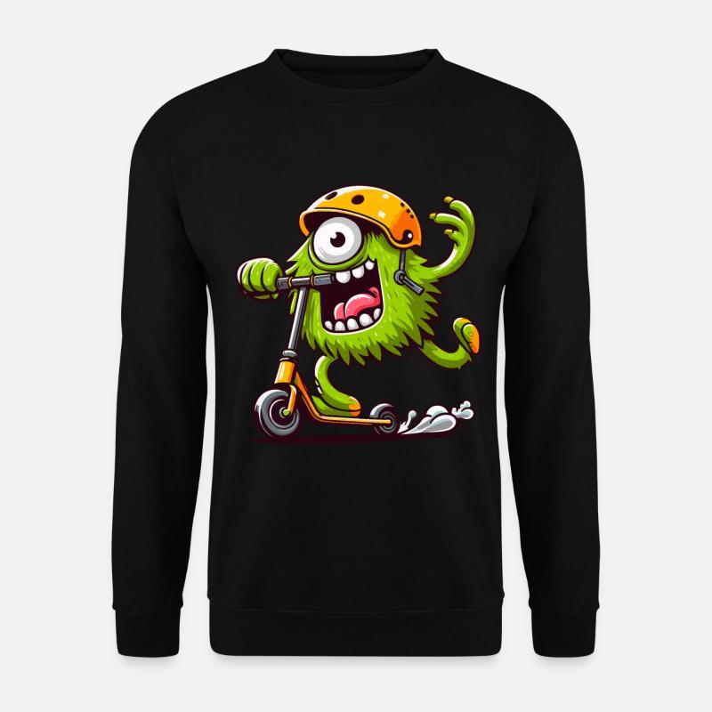 niedliches lustiges Monster auf Escooter - Unisex Pullover - Schwarz