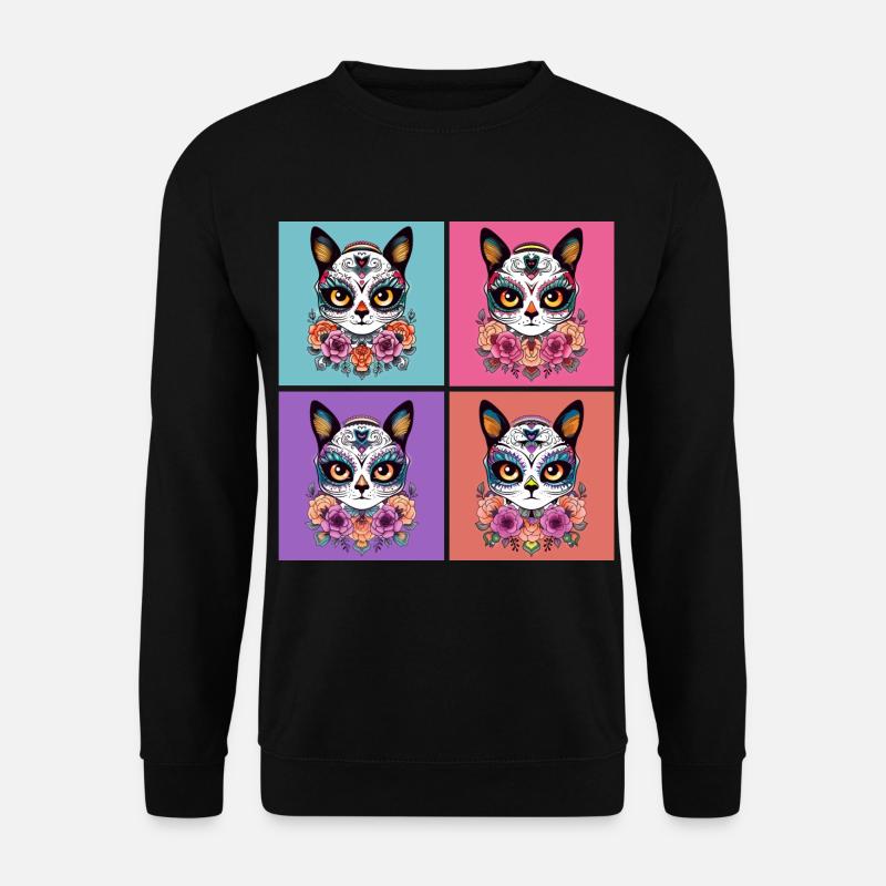 Kawaii Katze Zuckerschädel - Unisex Pullover - Schwarz