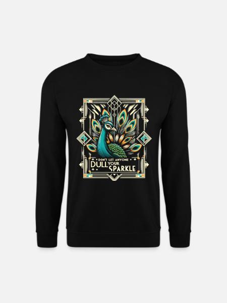 Art-Déco Pfau: Stilvolle Pracht - Unisex Pullover - Schwarz