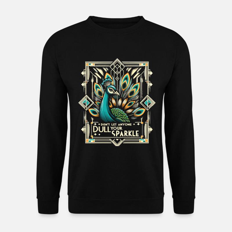 Art-Déco Pfau: Stilvolle Pracht - Unisex Pullover - Schwarz