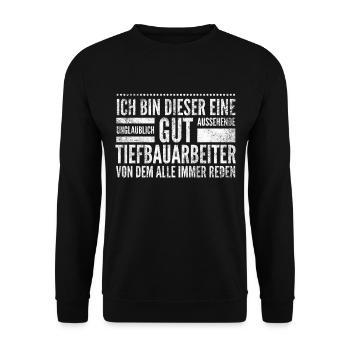 Tiefbauarbeiter - Bauarbeiter mit Köpfchen - Unisex Pullover - Schwarz - Vorne - Alina (178cm) & Michal (187cm)