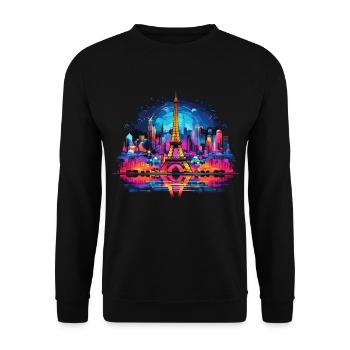 Paris, Tour Eiffel, France, Ville, Horizon, Nuit - Sweat-shirt Unisexe - noir - Devant - Alina (178cm) & Michal (187cm)