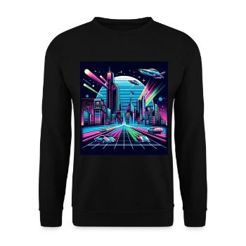 Synthwave City with UFOs - Unisex Sweatshirt - black - Front - Alina (178cm) & Michal (187cm)