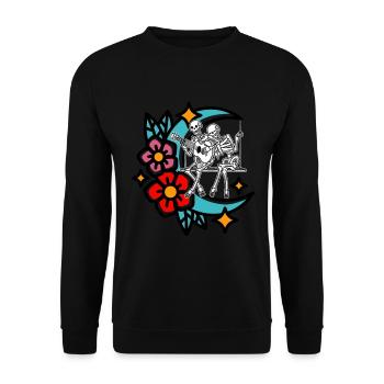 Moon Fantasy Skeleton Guitar Musician Guitarist - Unisex Sweatshirt - black - Front - Alina (178cm) & Michal (187cm)